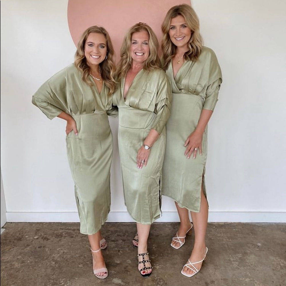 satin v-neck folded midi dress